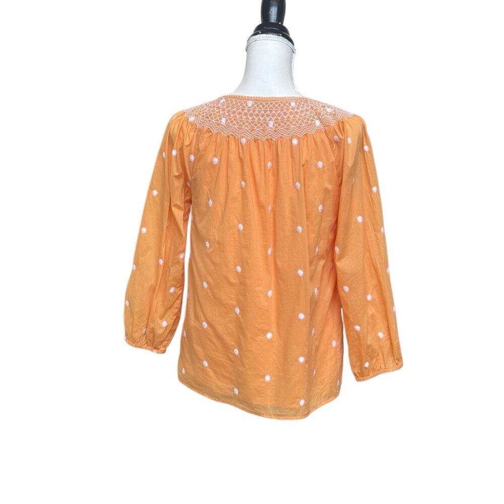 Talbots Embroidered Boho Peasant Blouse Orange White Size S